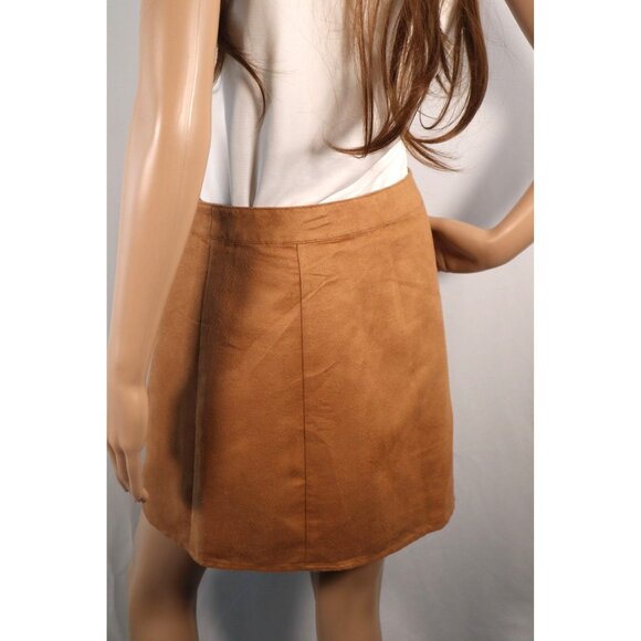 Forever 21 Women's suede A-Line Mini Skirt with Front Zipper Size Large Brown - Picture 2 of 11